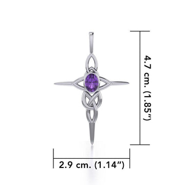 Modern Celtic Knotwork Cross Silver and Gem Pendant TP1213 - Jewelry